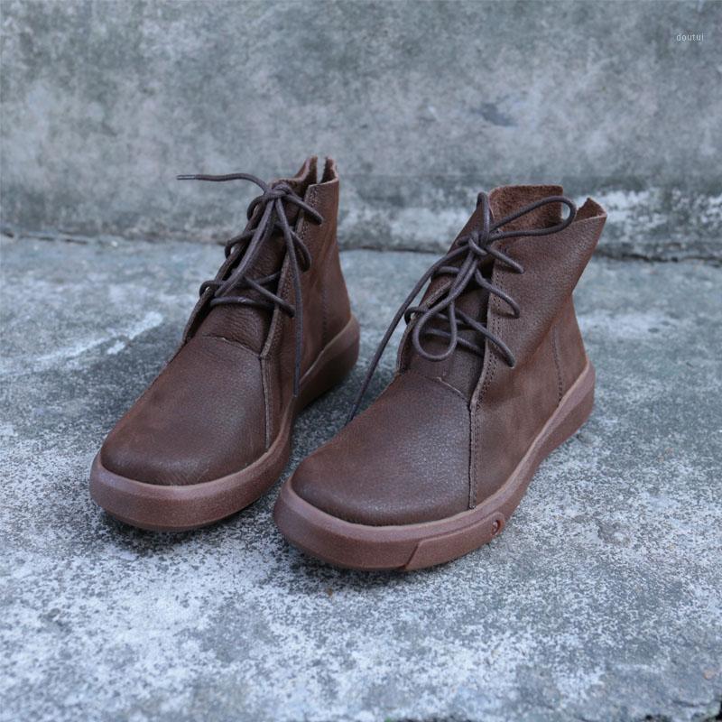 

Women's Ankle Boots Autumn Shoes Genuine Leather Lace up Boots Anti-slip Rubber Sole Woman 2018(9738)1, Brown