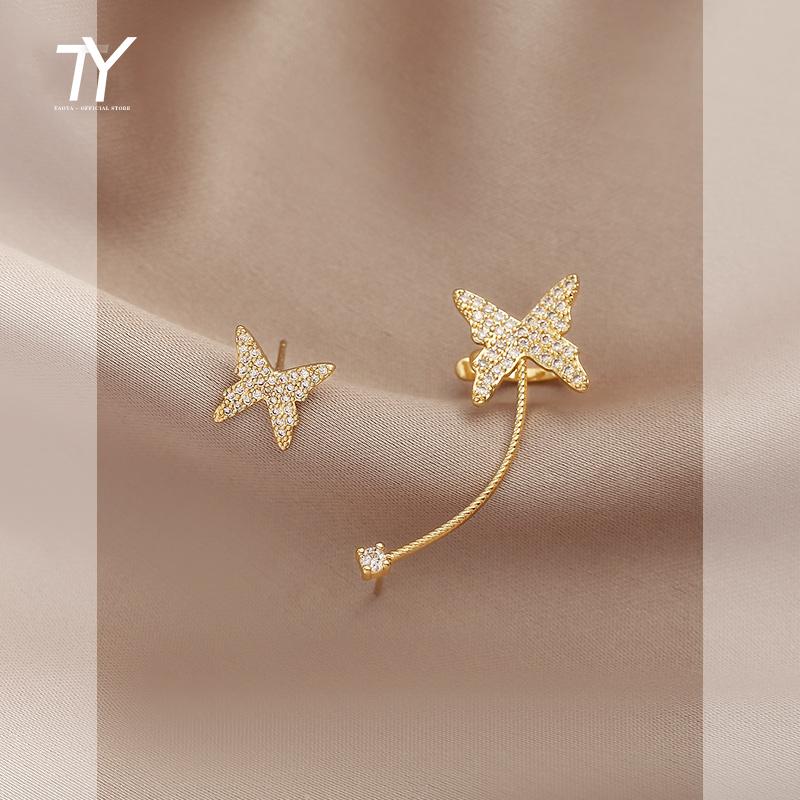 

Dangle & Chandelier Elegant Copper Alloy Zircon Asymmetric Butterfly Earrings For Woman 2021 Fashion Jewelry Girl's Unusual Ear Clip Luxury, Silver
