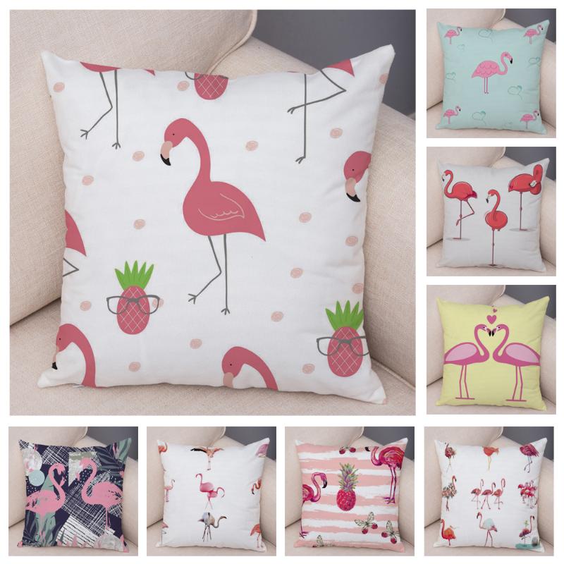 

Cartoon Animals Flamingos Pillow Case Short Plush 45*45 Yellow Cushion Cover for Sofa Home Decorative Printed Throw Pillowcase, 12