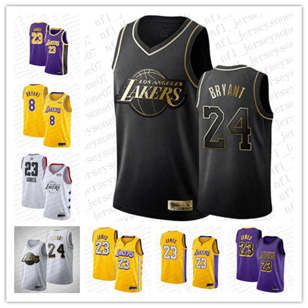 

Custom Mens youth Los Angeles Lakers 24 Bryant 23 james black white purple Throwback Basketball Jersey