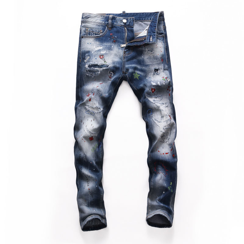

Tops Mens Ripped Distressed Grey Jeans Fashion Designer Slim Fit Washed Motocycle Denim Pants Panelled Hip Hop Biker Trousers NJ8254, 8248