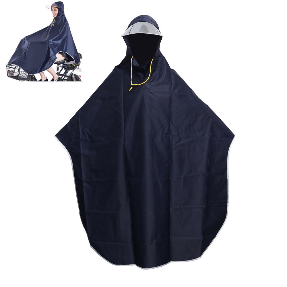 

Mens Womens Cycling Bicycle Bike Raincoat Rain Cape Poncho Hooded Windproof Rain Coat Mobility Scooter Cover (Navy Blue) T200117