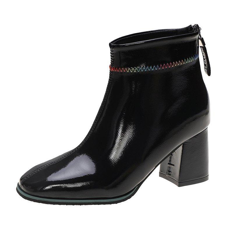 

Botines Mujer 2021 Autumn Square Toe Leather Ladies Ankle Boots Chaussure Femme Winter Thick High Heels Women Shoes Botas, Sx 3036