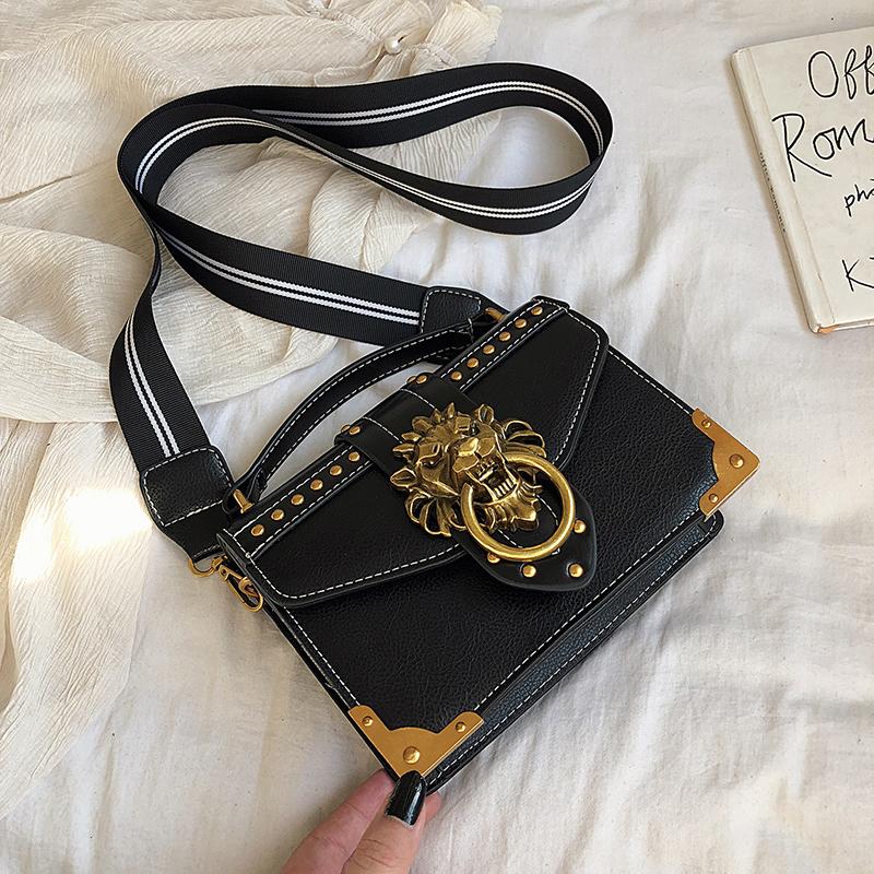 

2021 New Fashion Shoulder Bag Women Handle Luxury Lion Metal Lock PU Material Quality Casual Elegant Conspicuous Black Sequined