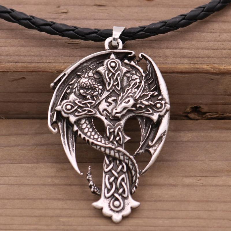 

Nostalgia Norse Dragon Amulet Irish Knots On Religious Cross Pendant Goth Punk Vintage Viking Necklace Pagan Talisman Jewelry