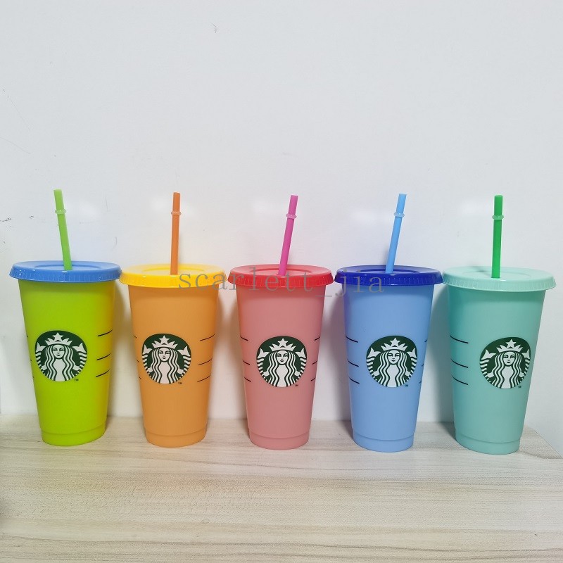 

24OZ Color Change Tumblers Plastic Drinking Juice Cup With Lip And Straw Magic Coffee Mug Costom Starbucks Color Changing Plastic Cup, As pic