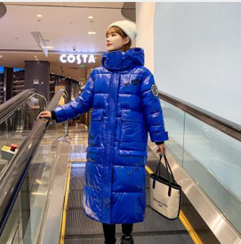 

Wholesale women's bright cotton coat fashion hooded winter long over-the-knee bread jacket, Blue