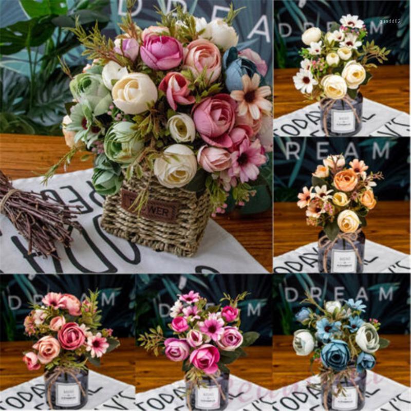 

12 Head 30cm Artificial Rose Bouquet Silk Fake Flower Home Party Spring Wedding Decoration Mariage Indoor1, Blue