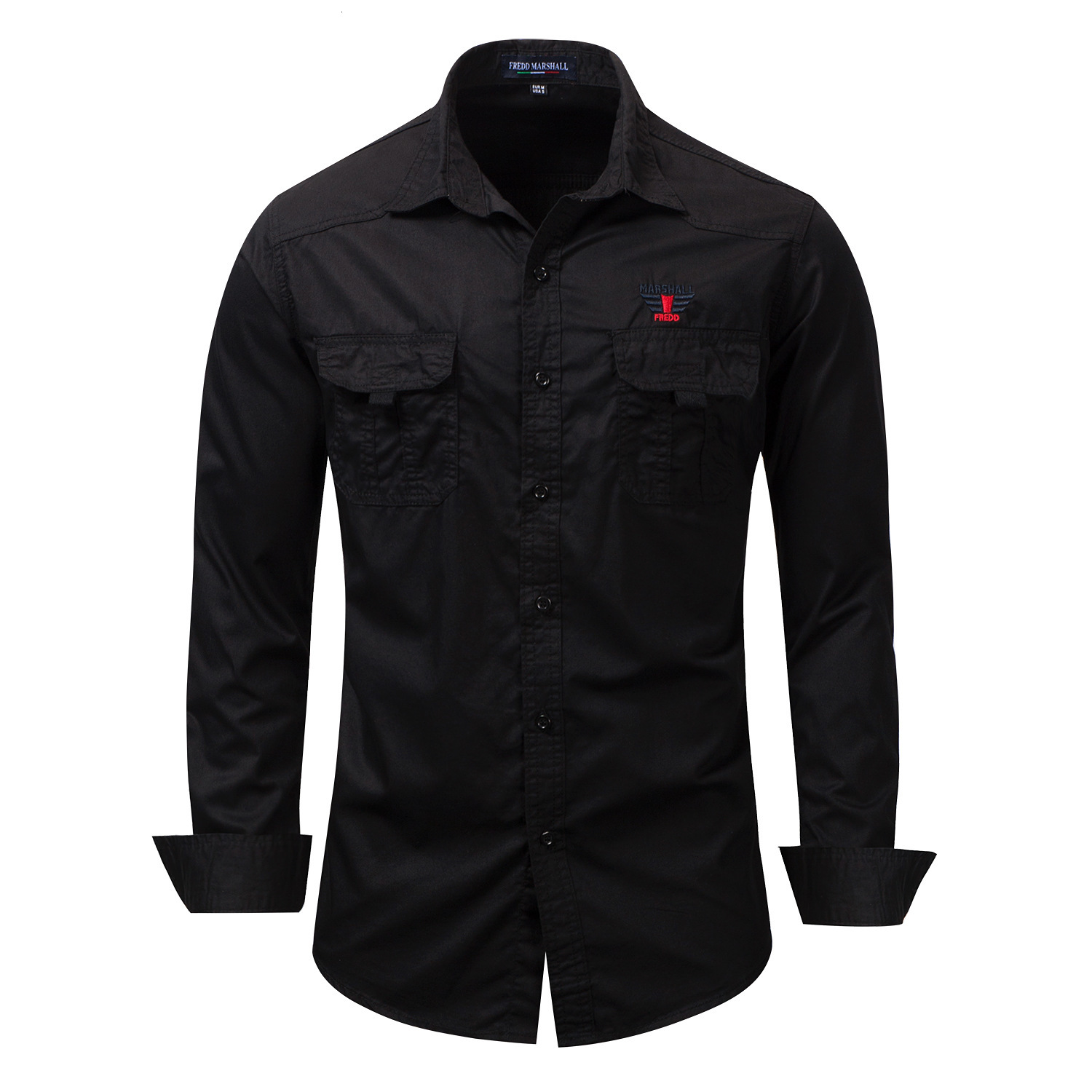 

2021 New 100% Military Cotton Male Shirt Long Sleeves Casual Men's Pocket Solid European Size Black White Xp2y, Afm116 sky blue