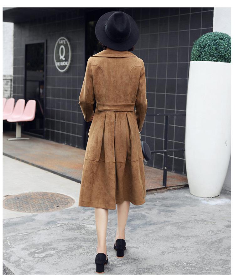 

Winter Trench Coat Womens Classical Double Breasted Windbreaker Long Sleeve Suede Female Overcoat Hot Sale LX1930, Light tan