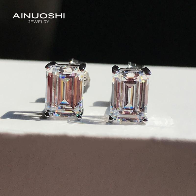 

Stud AINUOSHI 925 Sterling Silver Emerald Cut Multiple Specifications SONA Diamond Simple Earrings For Women Exquisite Jewelry