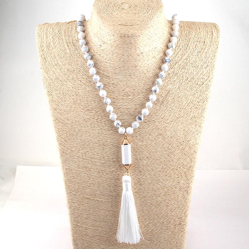 

Free Shipping Fashion Bohemian Tribal Jewelry Natural Stone Knotted long Stone Link Tassel Necklace