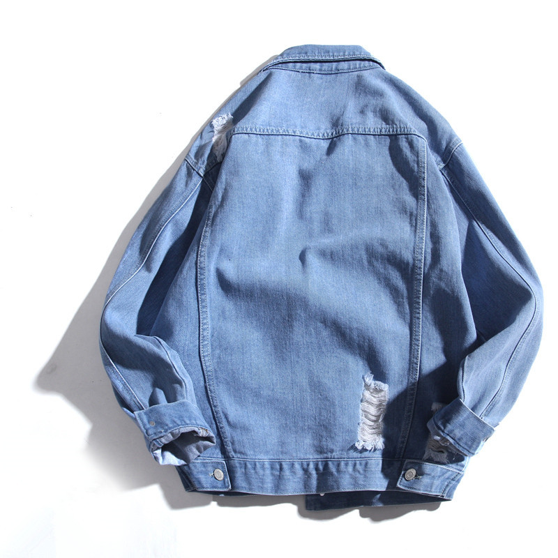 

2021 Spring Autumn New Fashion Jacket Men's Blue Cotton Mens Jeans Sell Hot Hole Coating F98J, Navy blue.
