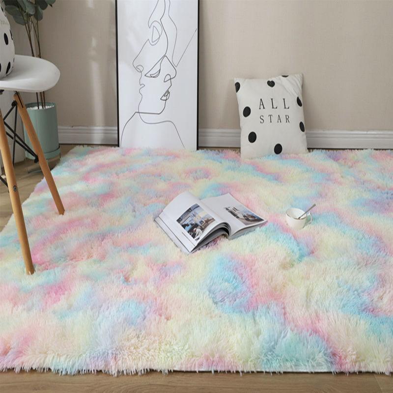 

New Rainbow Colors Carpets Tie Dyeing Plush Soft Carpets For Bedroom Living Room Anti-slip Floor Mats Kids Room Carpet Rugs, Coffee