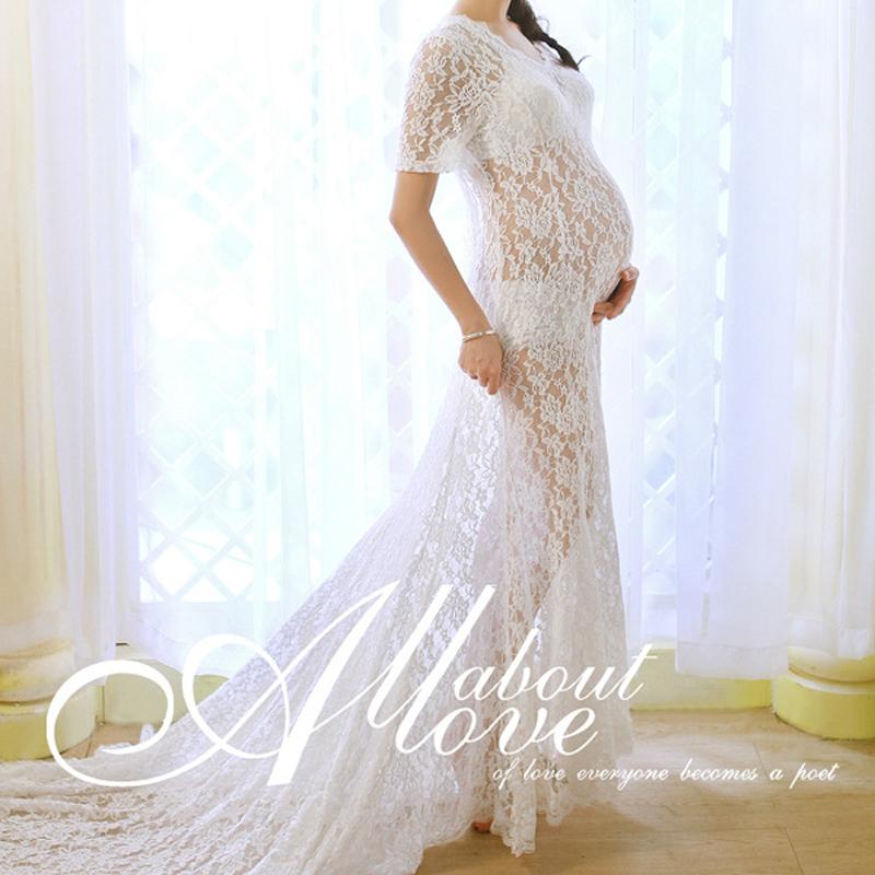 

Fashion Maternity Lace Dress Photography Props White maternity Photography Dresses Pregnant Dress Woman Q6