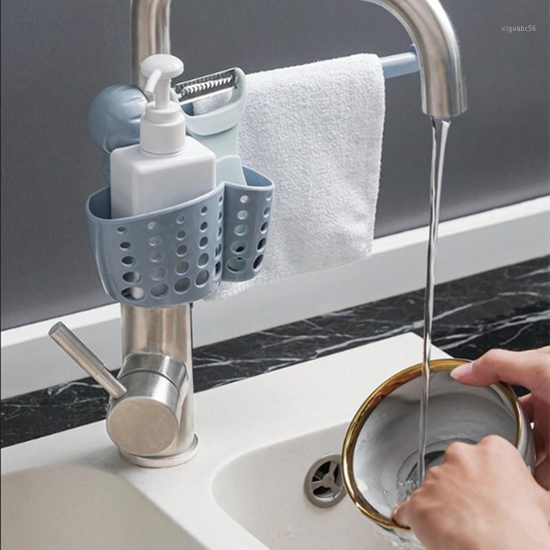 

2020 New Home Storage 3 Color Screwless Sink Hanging Basket Polyster Wipe Basket Solid Color Home Storage Kitchen1