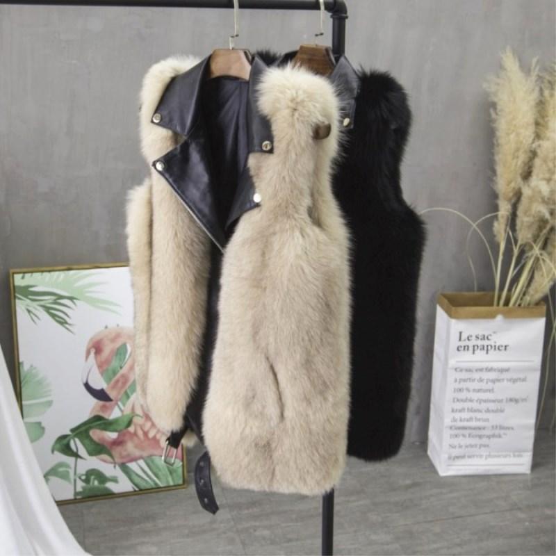 

Vest Natural Jacket Real For Women's Genuine Leather Fur Waistcoat, Black