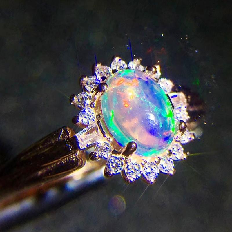 

Cluster Rings Natural Real White Opal Ring 5*7mm 0.5ct Gemstone 925 Sterling Silver Fine Jewelry Women J2122956, Golden;silver