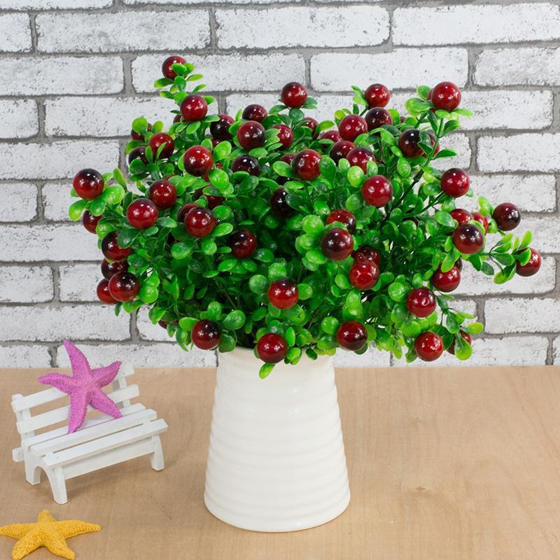 

1Pcs(1pcs=6 Branch) Home Art Decoration Artificial Plants Simulation Rich Fruit Lucky Fruit Auspicious Fake Flower P201, Red