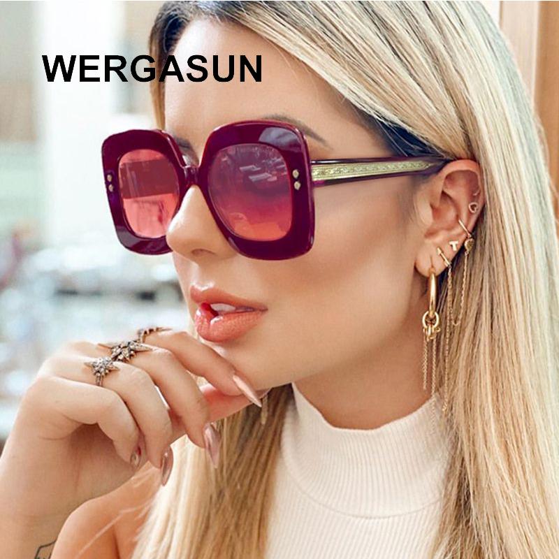 

WERGASUN New Square Sunglasses Women Brand Designer Big Frame Gradient Vintage Sun Glasses Feminino UV400