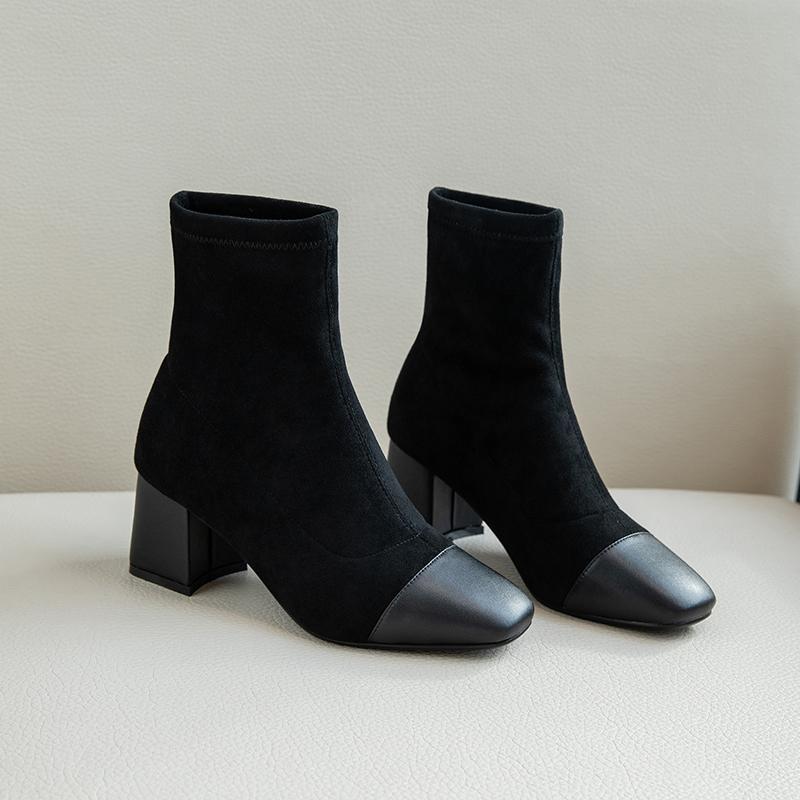 

Brand Womens Boots Autumn Winter Shoes Woman patchwork square Toe Retro High Quality Ladies Shoes Female Ankle Boots size 42 43, Black