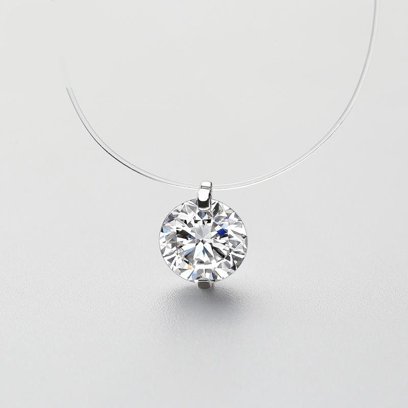

Hot Selling Fashion Invisible Fishing Line Silver Necklace Shiny Zircon Pendant Trendy Pearl Transparent Women Choker Necklace