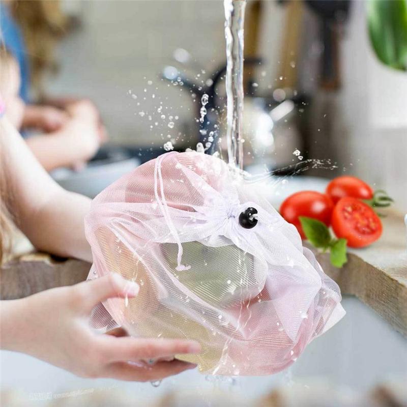 

12 Pack Reusable Mesh Produce Bags for Vegetable Fruit Toys Storage Pouch White Rope Mesh Storage Container Pouch Bag 2 Sizes