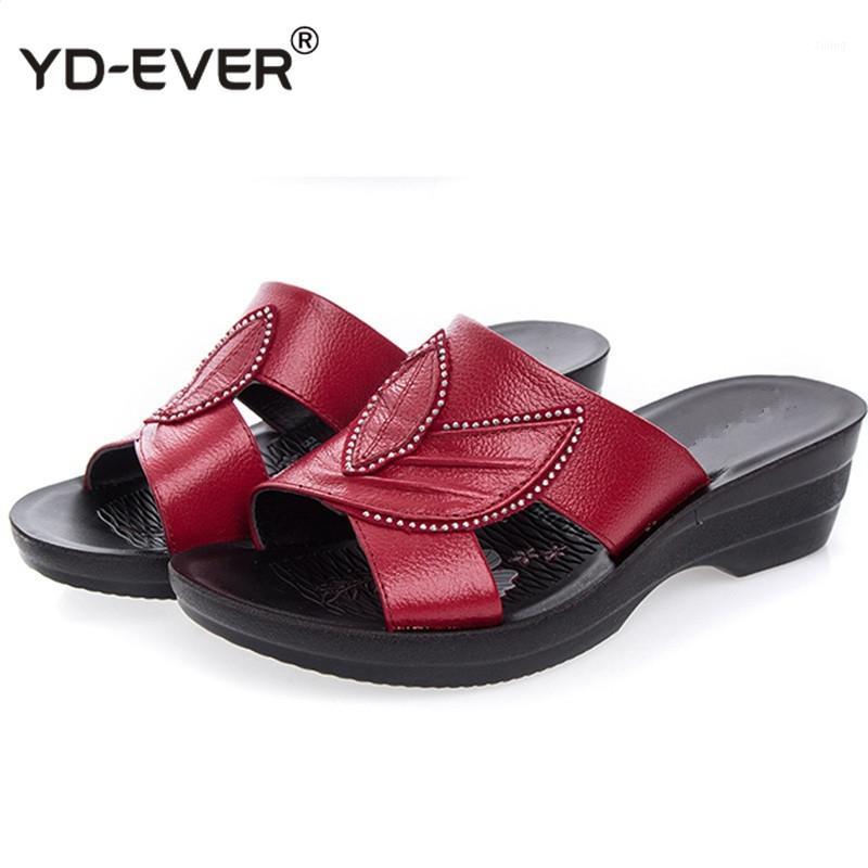 

Women Slippers Shoes Genuine Leather Casual Slides Women Summer Shoes Retro Solid Mother Wedges Flip Flops1, Black