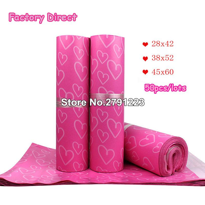 

50Pcs/Lot Courier Bags Frosted Pink Heart Pattern Self-Seal Adhesive Bag Matte Material Envelope Mailer Postal Mailing Bags