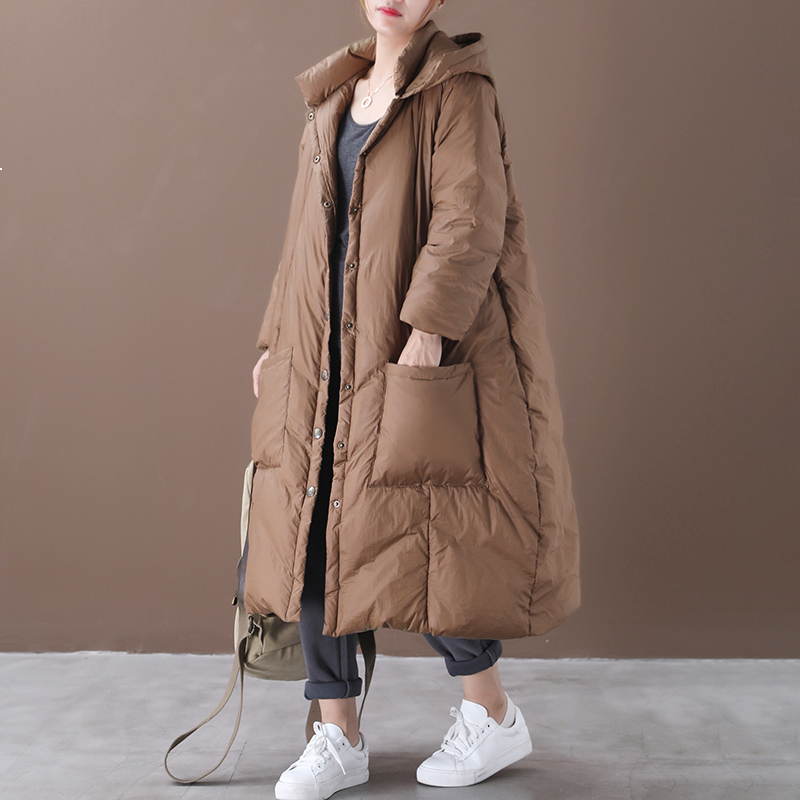 

2021 New Female Winter Coat New 95% White Duck Down with Long-tailed Single-breasted Hood Loose-fit More Size Female6jacket Ox51, Black