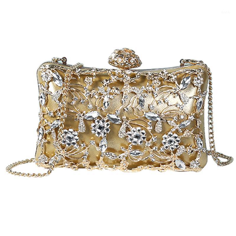 

Fashion Luxury Evening Bags Gold Leather Metal Flower Clutches Female Trendy Ladies Shoulder Bag Female Wedding Banquet Clutches1, Black