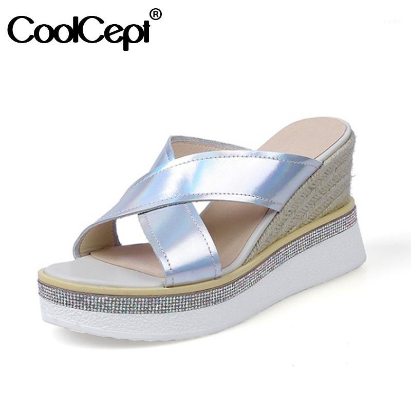 

CoolCept Woman High Wedges Shoes Genuine Leather High Platform Summer Shoes Women Fashion Daily Woman Footwear Size 34-391, Silver