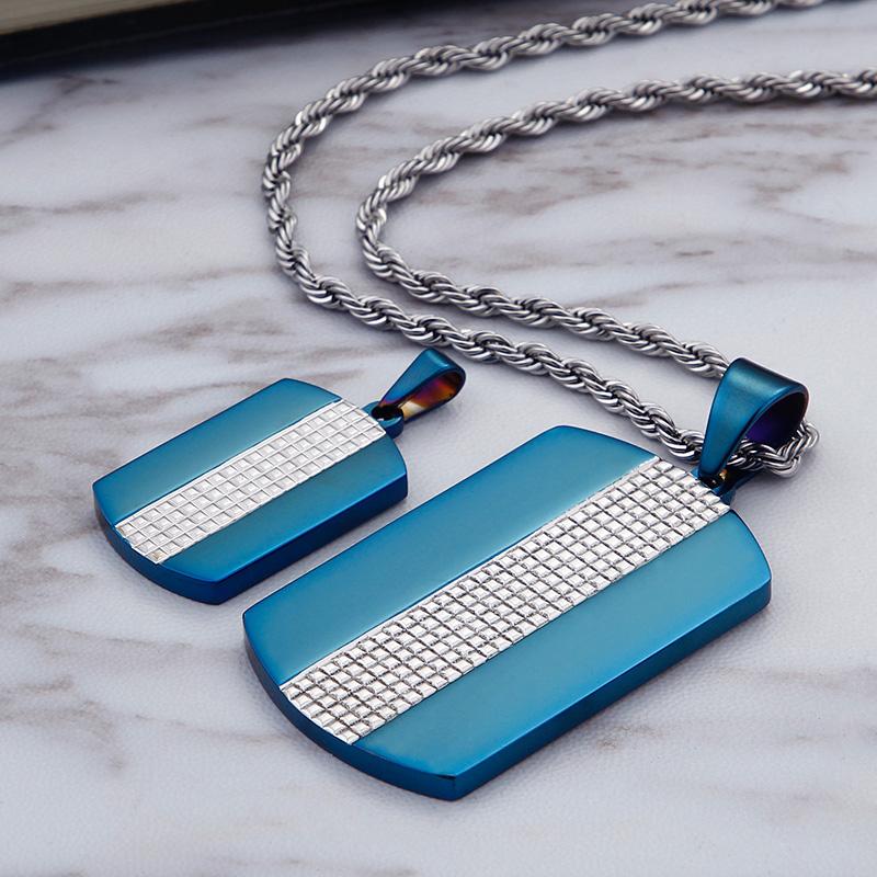 

Chains Large And Small Size Stainless Steel Women Mens Fashion Blue Army Card Dog Tag Pendant Charms Necklace Chain