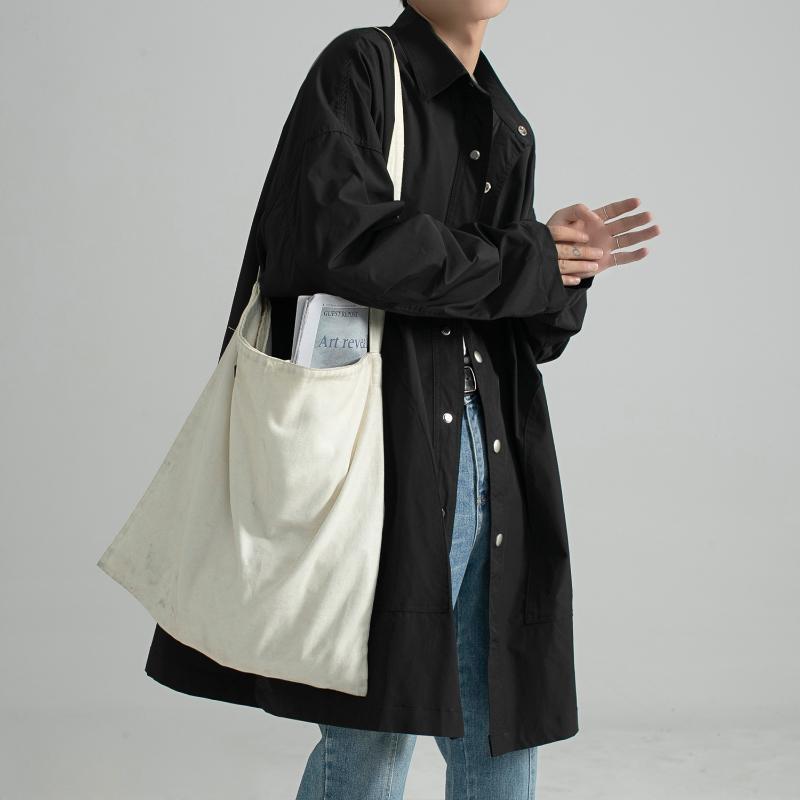 

Korean Fashion Trench Coats and Long Jackets for Mens Autumn Clothing Oversized Streetwear Coat with Single Breasted Windbreaker, Black