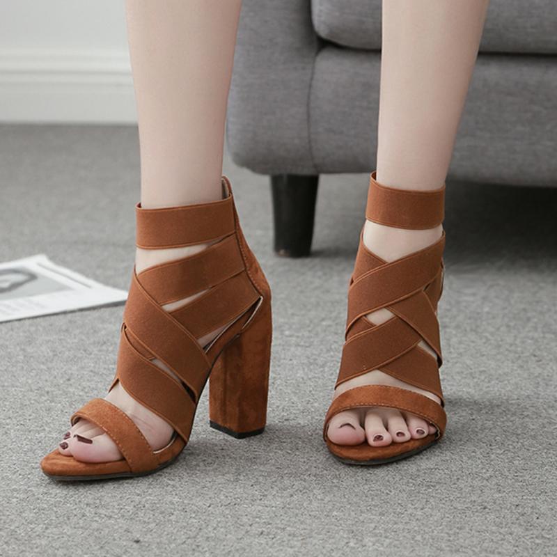 

10cm high heel open toe open toe elastic band gladiator high heels dress shoes summer sexy female sandals solid color single, Black