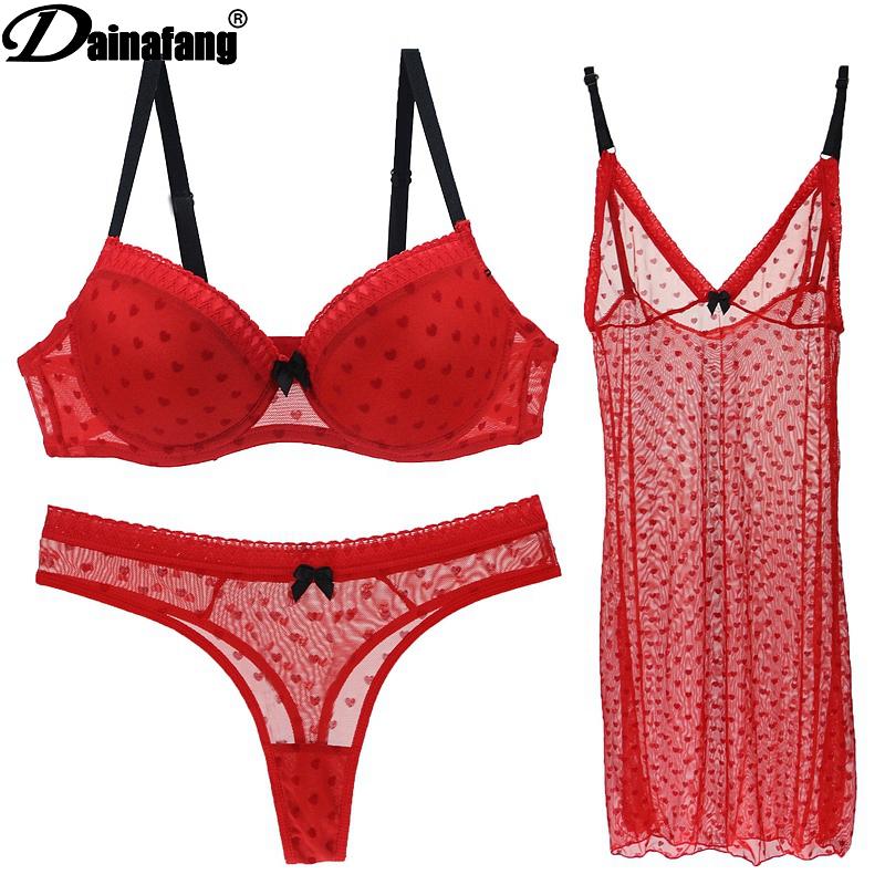 

DAINAFANG Brand Lingerie 36/80 38/85 40/90 42/95 BC Cup Bra and Brief Sexy Clothes Nightgown Underwear Sets Panties For Womens, Black
