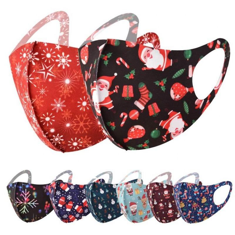 NEW Christmas Santa face mask snowman ice silk printed designer face masks men women kids black red 3D dust-proof haze children facemask-image-612008178