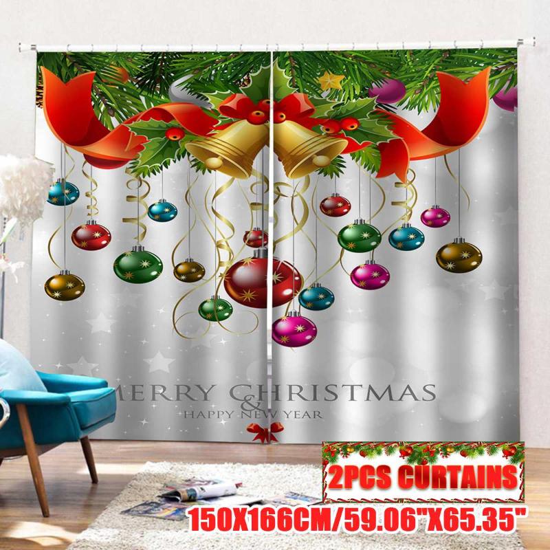 

2pcs Christmas Decorations Curtains For Living Room Bedroom Decor Christmas Bell Ball Window Curtain Home Decor For New Year, As pic