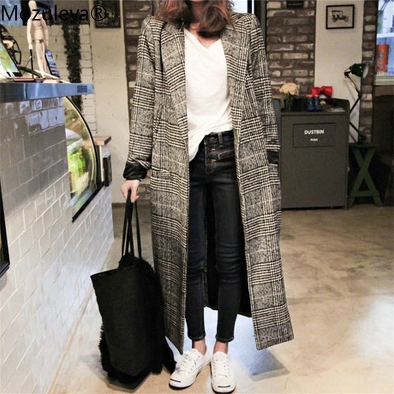 

Autumn Winter Cashmere Trench Jacket Women long Casual Plaid Coat Thickness Warm Woolen Coat Button Pocket Jackets outwear 201104, Plover case