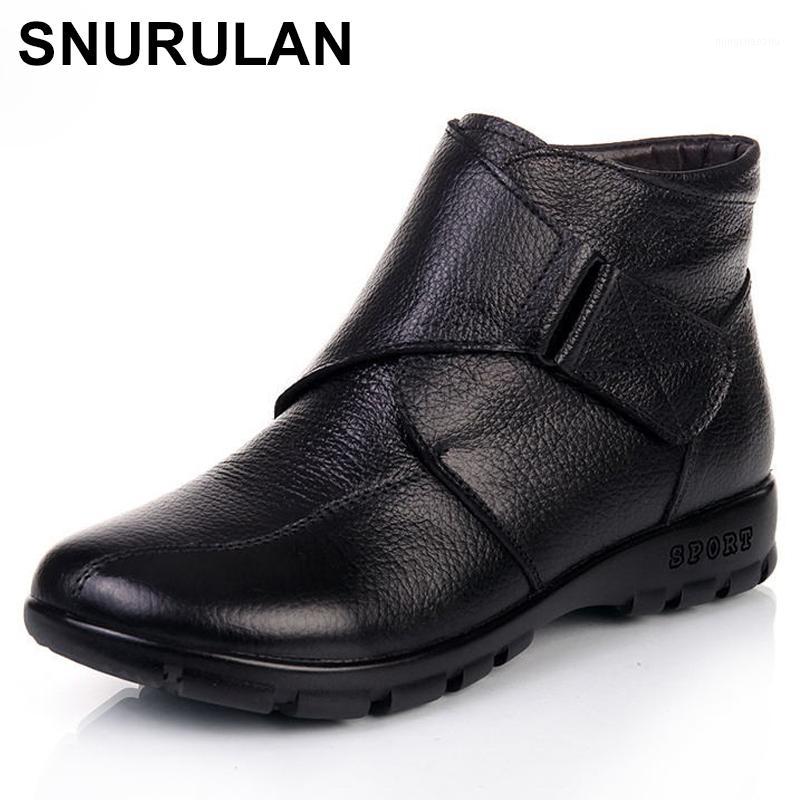 

SNURULAN Plus size(35-43) 2020 new ankle boots women genuine leather flat snow boots casual shoes woman thickening warm women1, Black