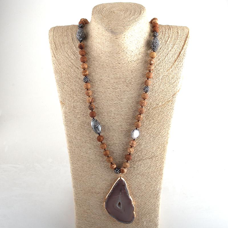 

Md Fashion Bohemian Tribal Jewelry Natural Stone Handmake Paved and Pearl Knotted Agle Pendant Necklace foe Women Necklaces