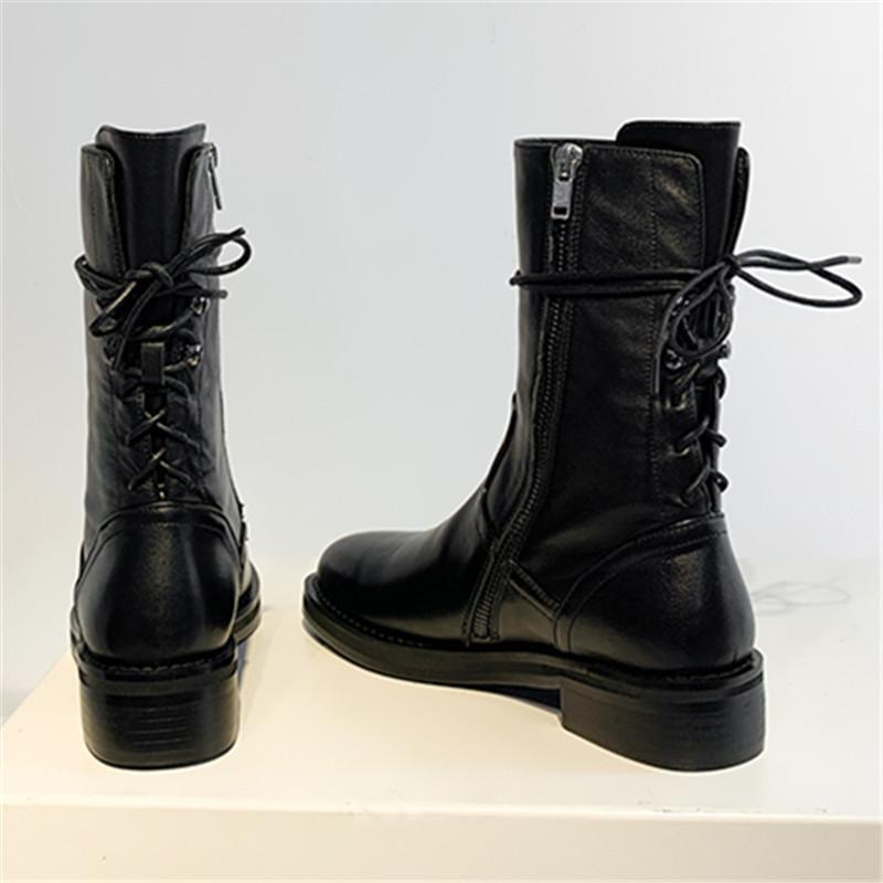 

Mobetty Leather Zip Matin Boots Women Soft Lace-Up Heel Ankle Boots New fashion Heel Short Booties Botines Mujer Botas Feminina1, Black