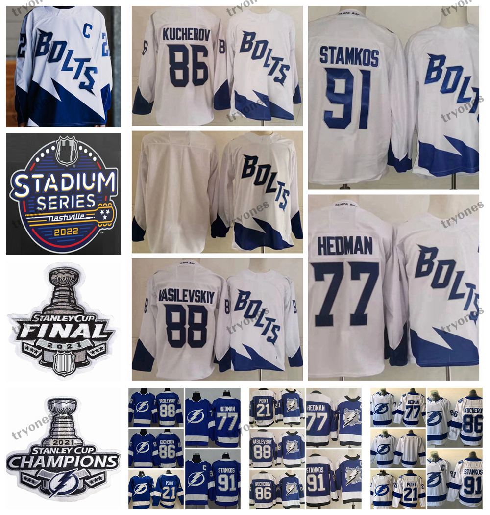 

2022 Stadium Series Tampa Bay Lightning Hockey Jerseys Steven Stamkos Nikita Kucherov Victor Hedman Brayden Point Vasilevskiy Reverse Retro Stanley Cup Champions, Blue champions
