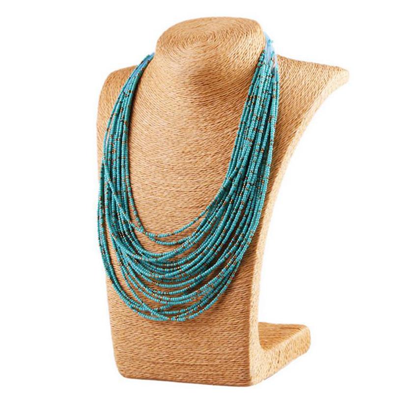 

New Fashion Exaggerated Beads Multi Layer Necklace For Women Multicolor Long Chain Bead Necklace Jewelry Decoration Bohemian