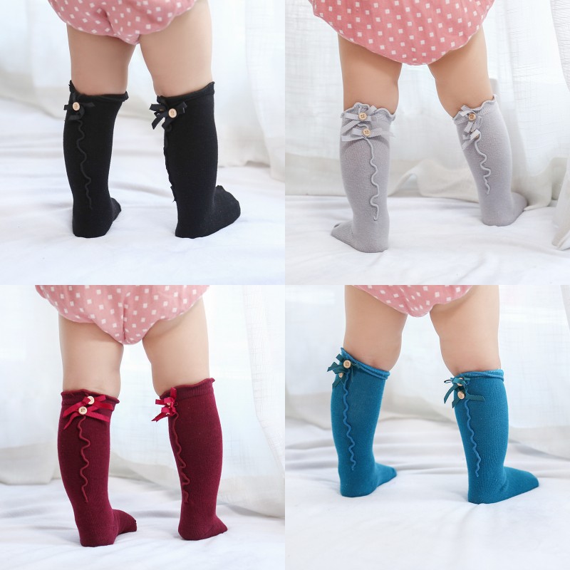 

Children Solid Color Socks Baby Summer Bow Wooden Ear Lace Children Socks Soft Infant Casual Socks 392 J2, Colors mix