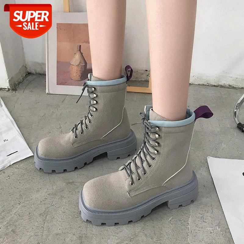 

Lucyever Women Vintage Square Toe Platform Ankle Boots Thick Sole Autumn Winter Shoes Woman Gray PU Leather Military Botas Mujer #Z42s, Black