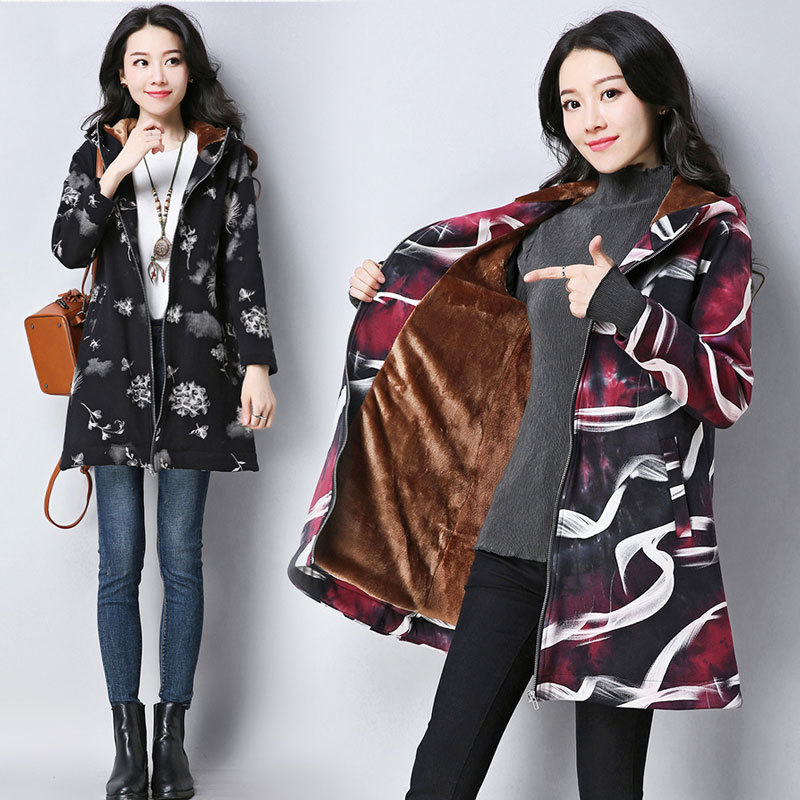 

Size Templates New Greater Autumn Winter Longest Thicker Section Cotton Jacket and Fine Linen Comfortable Mode J84h TQ0A, White strip flower.
