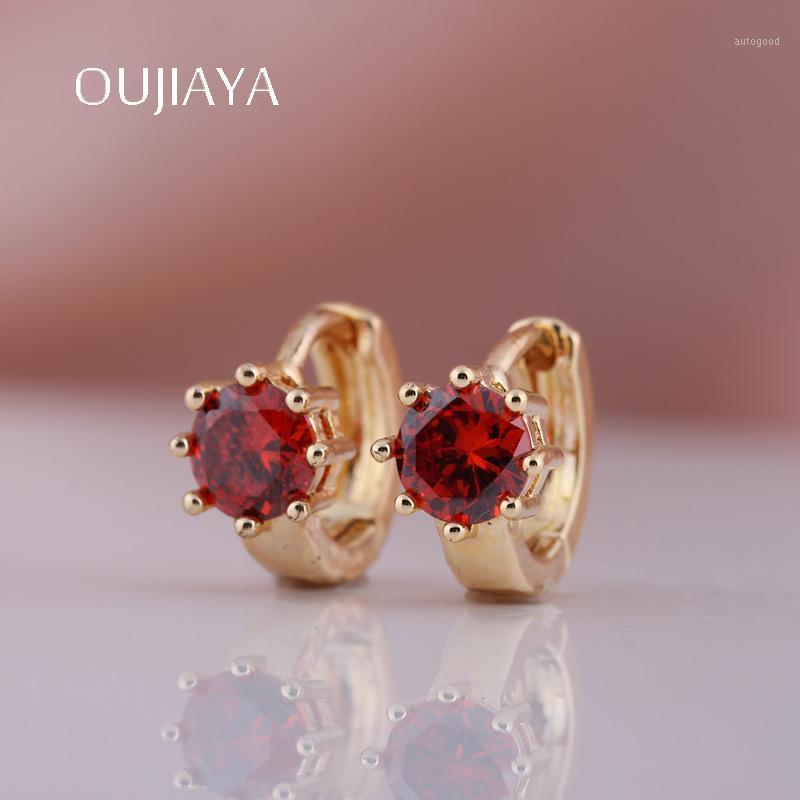 

Dangle & Chandelier OUJIAYA Round Small Natural Zircon Drop Earrings 585 Rose Gold Women Wedding Party Cute Jewelry A631