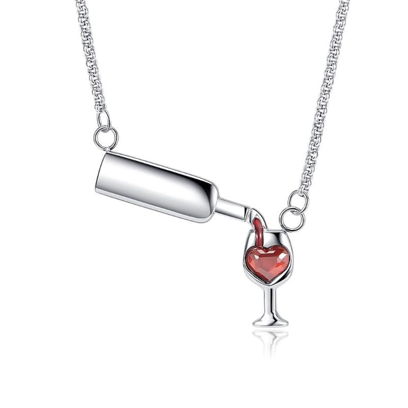 

WAWFROK Stainless Steel Womens Necklace Red Heart Cubic Zirconia Necklace Women 3 Colors 45CM Long Chain Choker
