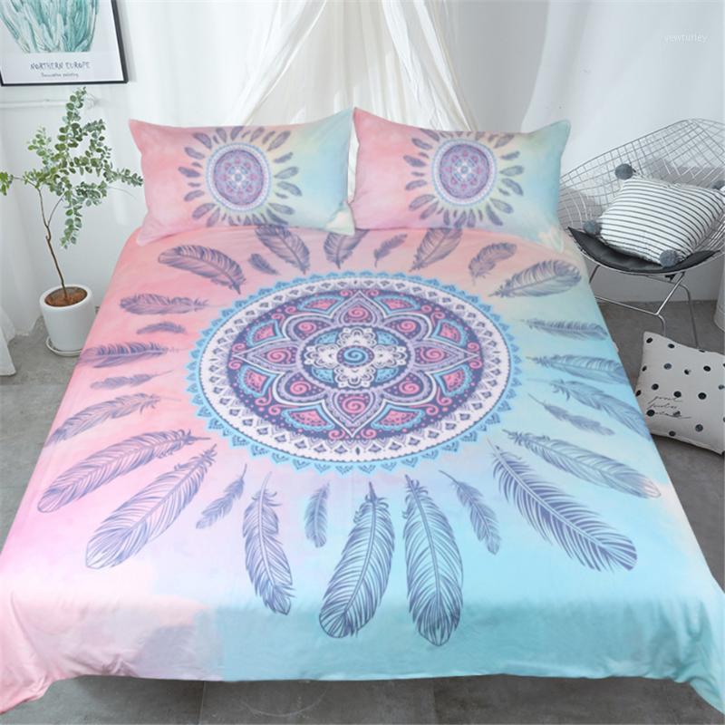 

Pink green mandala Printed Bedding Sets,Purple Duvet Cover Set&Pillowcase,Quilt Cover Bedclothes Home Bedroom Decor Bed Set1, As pic